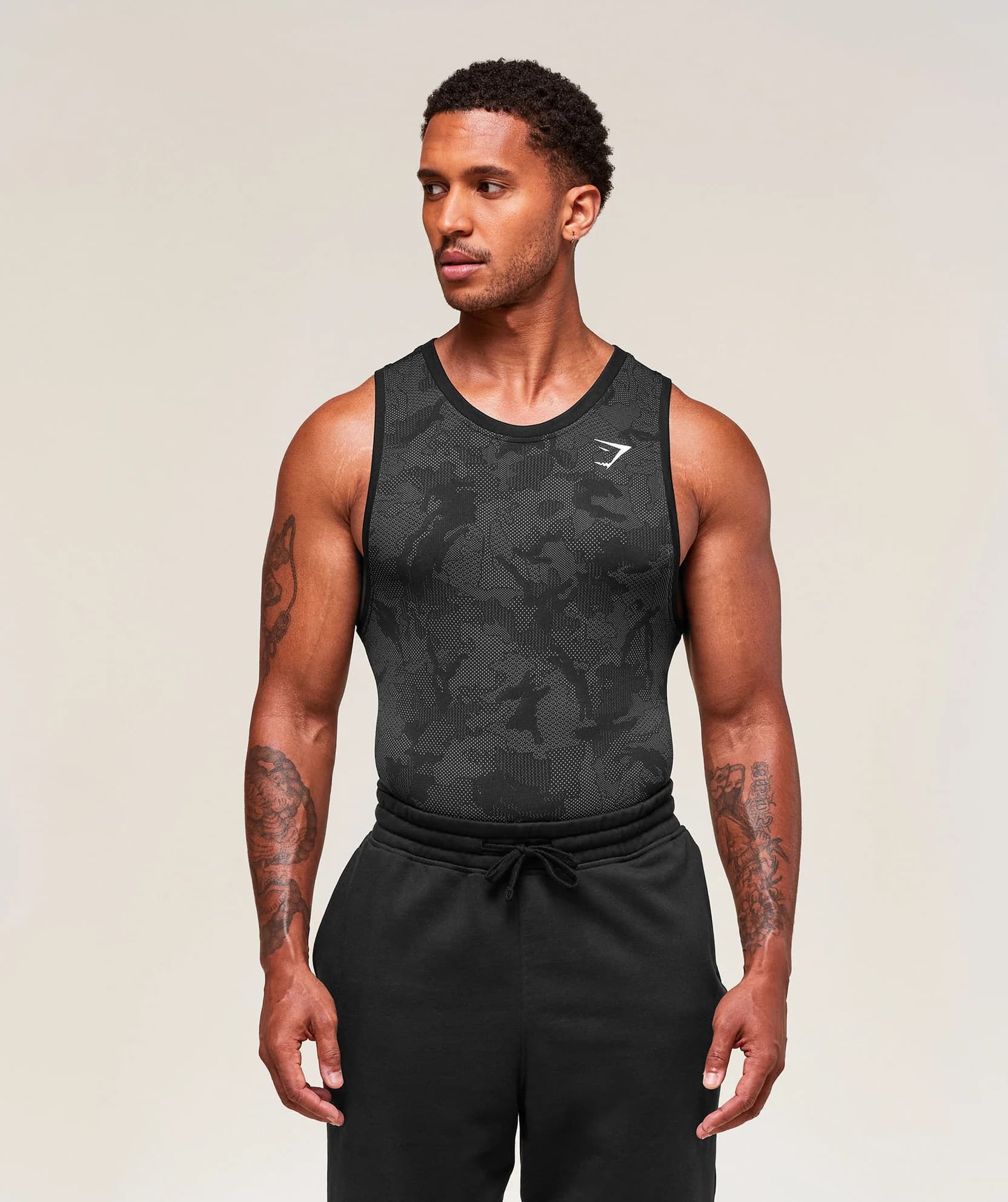 Geo Seamless Tank (Black/Charcoal Grey)